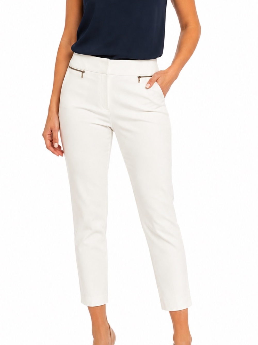CALVIN KLEIN Cropped Slim Ankle Pants in White